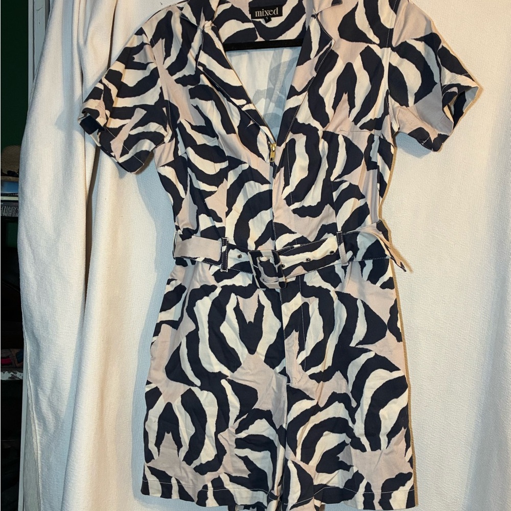 Zebra Print Short Sleeve Mixed by Nasrin Romper